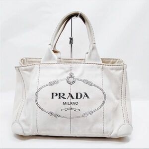 Prada Cream Canvas Tote Bag